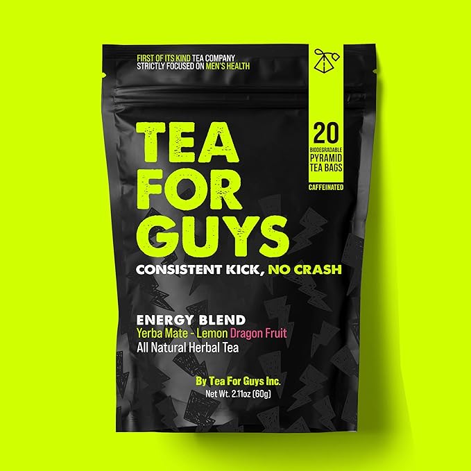 Tea for Guys: Energy Tea – Natural Caffeine Boost for Stamina Focus and Endurance | Herbal Tea for Sustained Energy &amp Mens Vitality – 20 Biodegradable Tea Bags