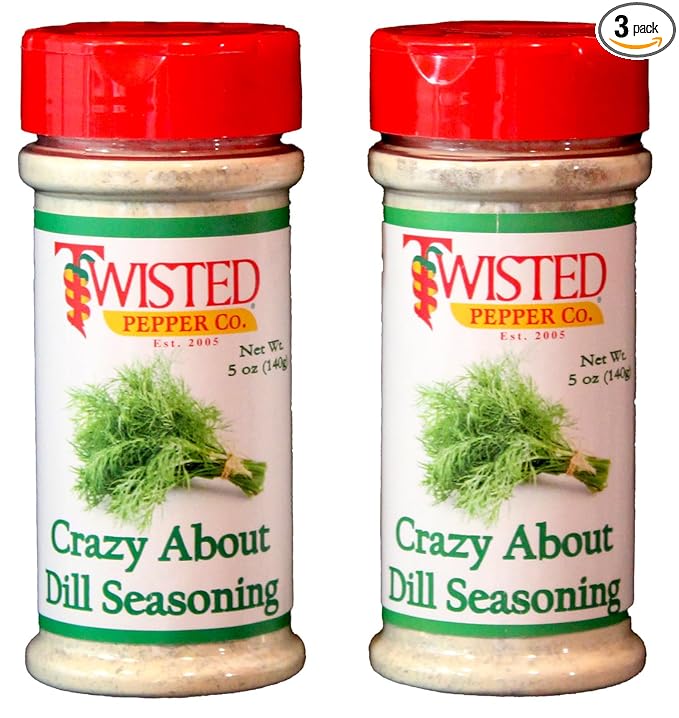 Twisted Pepper Co. Handcrafted Premium Seasonings Crazy About Dill Low Sodium No MSG Gluten Free 5 oz. bottles Great on fish chicken make a fish sauce or sour cream dip