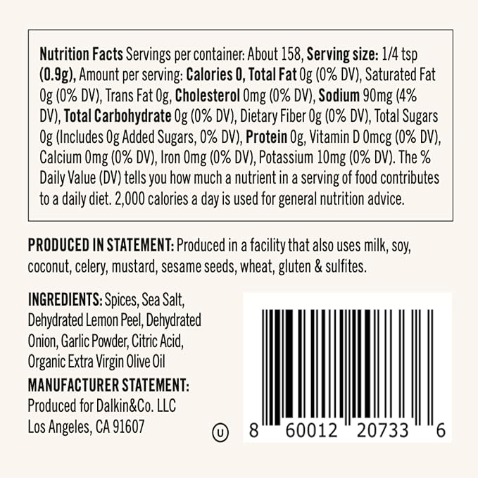 Dalkin &amp Co. Lemon Pepper Chicken Wing Seasoning Bright Lemon Peel Black Pepper Garlic &amp Onion Blend Clean Flavor with No Fillers or Additives Eco-Friendly Reusable Jar 5 oz