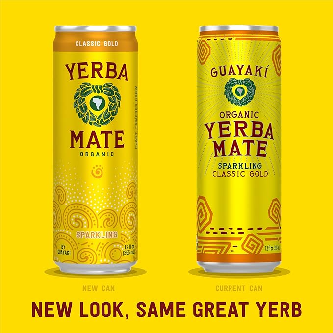 Yerba Madre Organic Organic Sparkling Yerba Mate Classic Gold 80mg Natural Plant Based Caffeine Smooth Energy &amp Focus Carbonated 12 Oz (Pack of 12) (Packaging May Vary)