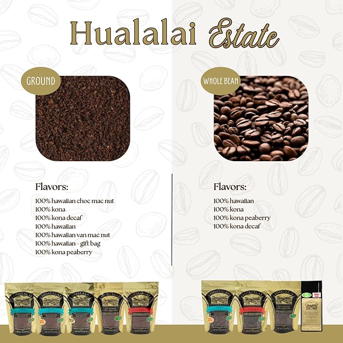 Hualalai Estate 100% Pure Kona Ground Coffee - Medium Dark Roasted Hawaiian Grown Beans - Pesticide-Free Gourmet Grade Premium Coffee (7 oz)