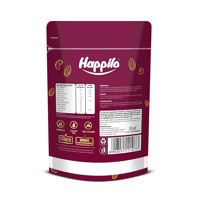 Happilo Premium International Seeds &amp Berries Mix 200G Pack Contains Healthy Seeds &amp Dried Berries Low In Calories High In Nutrients Morning Snack 200 G (Pack Of 1)