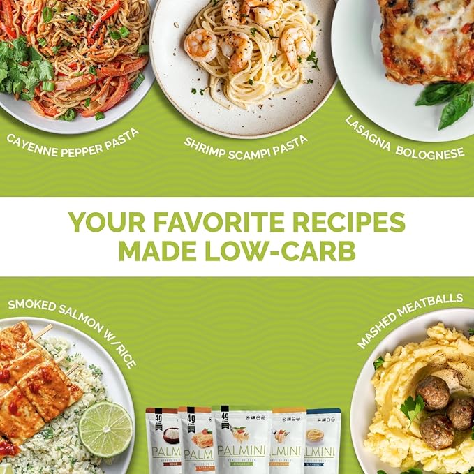 NEW! Palmini Pouch VARIETY PACK | Linguine | Angel Hair | Lasagna | Rice | Mashed | 4g of Carbs | As Seen On Shark Tank | Gluten Free (12 Ounce)
