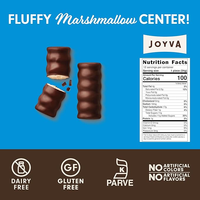 Joyva Classic Marshmallow Twists | Pack of 2 9oz Boxes | Fluffy Marshmallow Center with Smooth Dark Chocolate Coating | Kosher Parve | Free of Dairy Gluten Soy and Preservatives