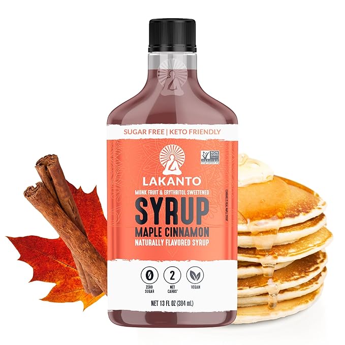 Lakanto Sugar Free Cinnamon Maple Syrup - Monk Fruit Sweetener Keto Diet Friendly Vegan 2g Net Carbs Pancakes Waffles Oatmeal Coffee Tea Granola Frosting Marinade (13 Fl Oz - Pack of 1)
