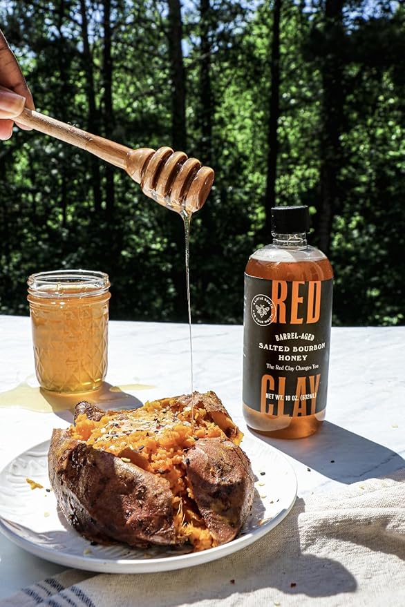 Red Clay Barrel-Aged Salted Bourbon Honey – 100% Pure Raw Wildflower Honey with Rich Smoky Flavor Small-Batch Craft Gluten-Free Sustainably Sourced Perfect for Desserts Cocktails and Gourmet Coo