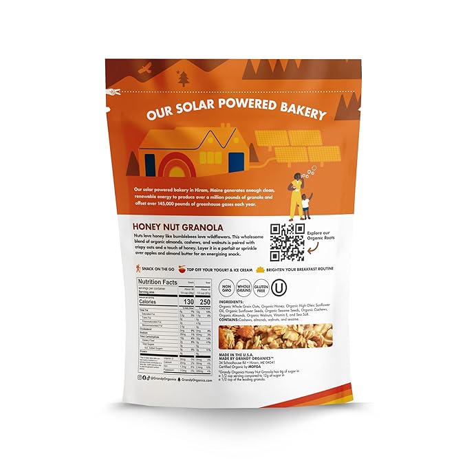 Grandy Organics Honey Nut Gluten Free Granola - Certified Organic Non-GMO Lower Sugar Family Value Size 2 Pound Bags Bulk Pack of 2