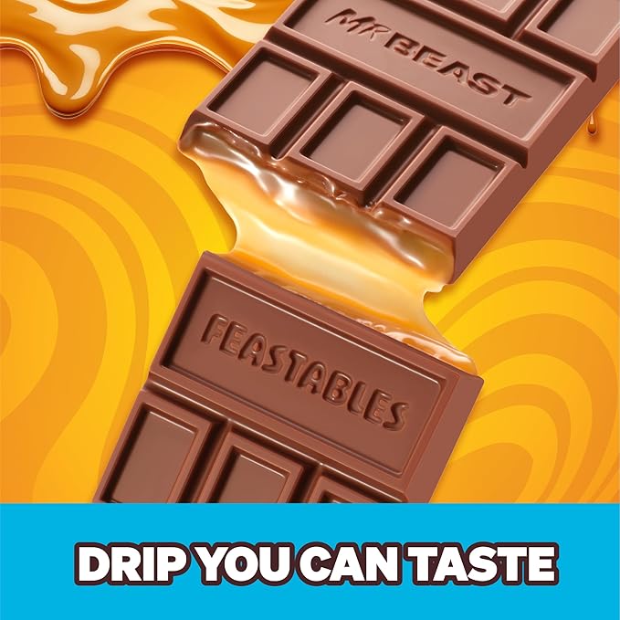 MrBeast Feastables Caramel Chocolate Bar King Size 10 Count Smooth Caramel Filled Chocolate Candy Fairtrade Cocoa 2.1oz Each