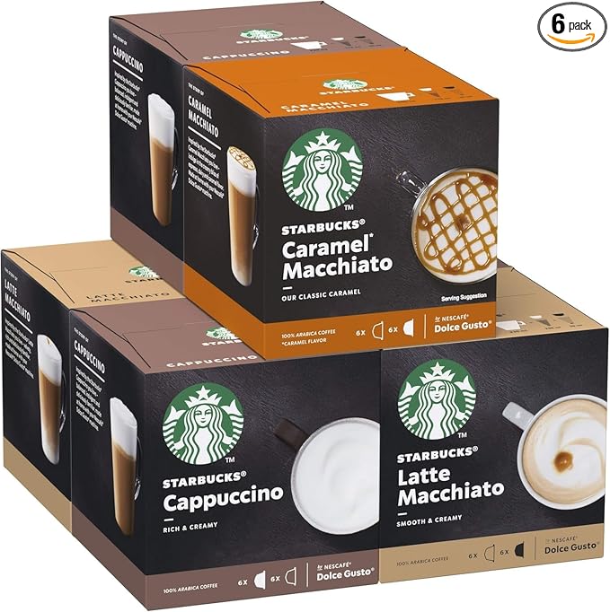 Starbucks Variety Pack Coffee Pods by NESCAFÉ Dolce Gusto (Pack of 6 Total 72 Pods)