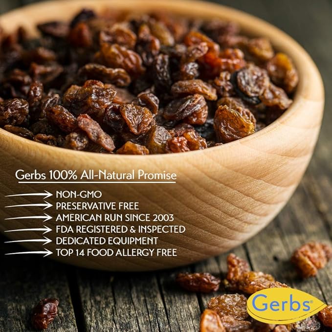 Gerbs Dried Raisins 4 lbs. | Unsulfured No Artificial Additives Resealable Bag | Naturally Sweet &amp Plump | Top 14 Allergen-Free