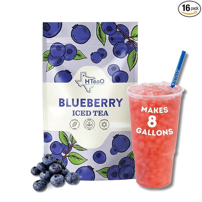 HTeaO Blueberry Green Tea Packets– Makes 8 Gallons of Naturally Sweet Tea in 5 Minutes – Large Tea Sachets for Parties Family Gatherings &amp Groups – Texas-Style Iced Tea Packets for Quick Brew (1