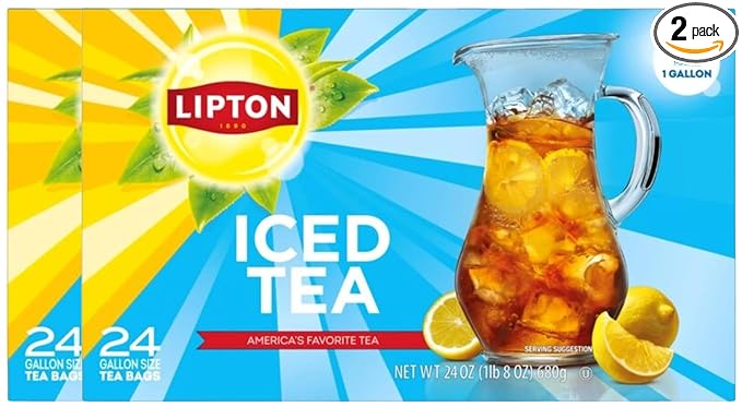 Lipton Unsweetened Iced Tea Bags Gallon-Sized Zero Calories 24 Count (Pack of 2 Total 48 Tea Bags)