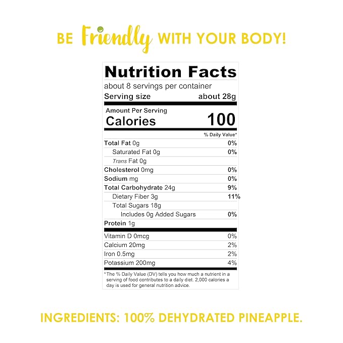 Dried Pineapple Snack | 8 ounces | Natural Dehydrated Healthy Preservatives Free No Sugar Added Non - GMO Vegan Kosher Gluten Free
