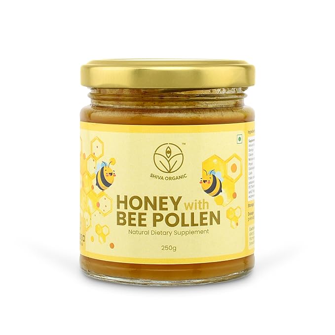 Shiva Organic Honey with Bee Pollen (250g) - Pure Honey Infused with Nutrient-Rich Bee Pollen - Natural Sweetness and Immune Support - Antioxidant-Rich Honey Blend