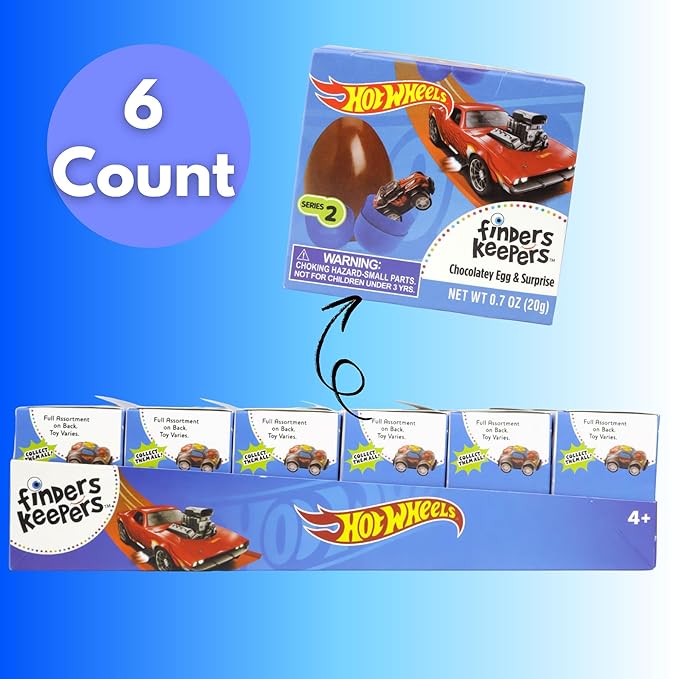 Finders Keepers Hot Wheel Series 2 Chocolatey Eggs with Mini Car Figurine Inside Christmas Stocking Stuffers Party Favor Candy 6 Count