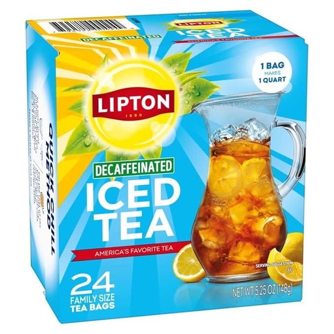 Lipton Decaf Black Iced Tea Bags Family Size Zero Calories 24 Tea Bags (Pack of 2 Total 48 Tea Bags)