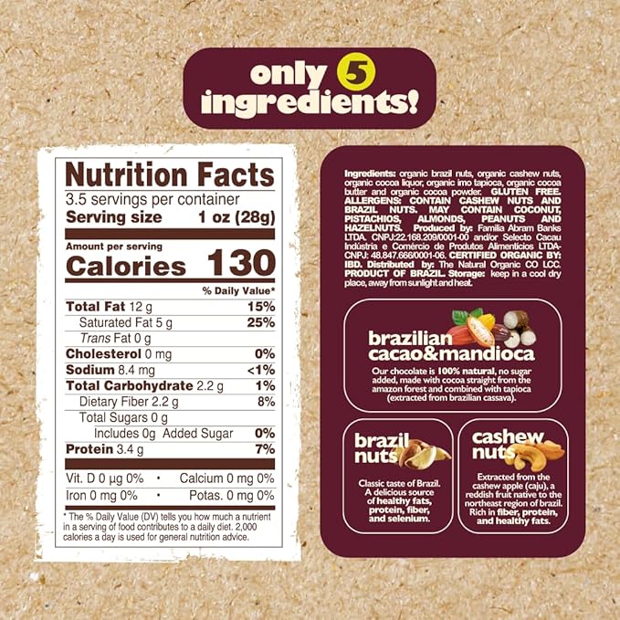 Naturanic Brazilian Dark Chocolate Covered Nuts Snack No sugar Keto friendly Net Carb Zero All NAtural Organic Vegan - Pack of 12