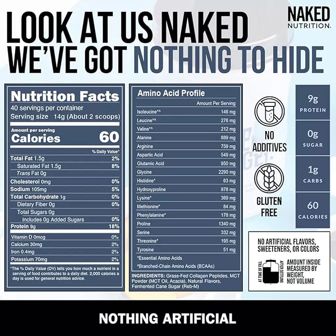 Naked Collagen Coffee Creamer - Caramel Collagen Creamer For Coffee - Dairy-Free Gluten-Free GMO-Free - Support Hair Skin and Nails - 40 Servings