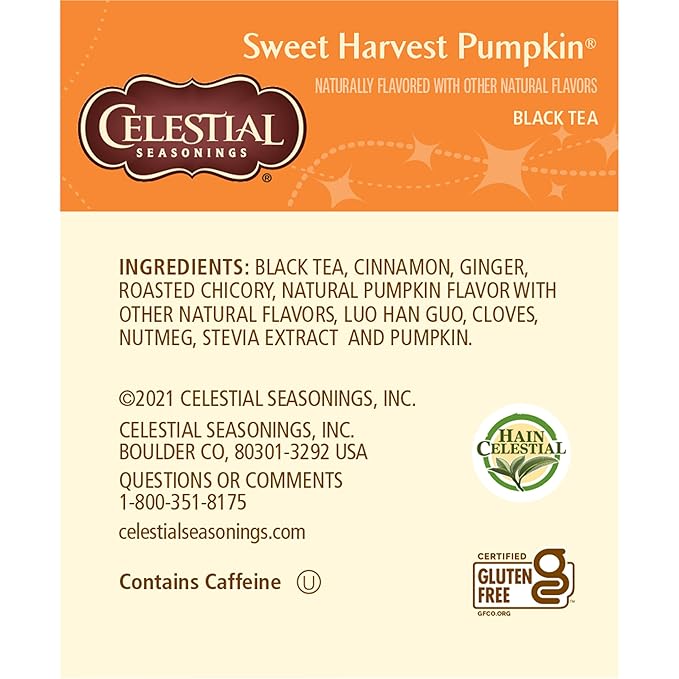 Celestial Seasonings Black Tea Sweet Harvest Pumpkin Contains Caffeine 18 Count (Pack of 6)