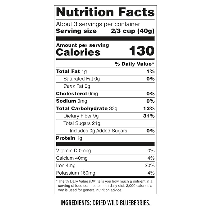 Wyman's Whole Dried Wild Blueberries - 100% Wild Blueberries No Sugar Added Snack Food Topping Baking Resealable Bag - 4.5oz