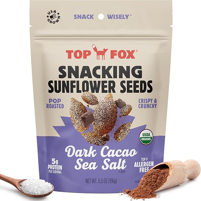 Top Fox Snacks Dark Cacao Sea Salt Sunflower Seeds To Eat (5.5 oz Pack of 6) – Keto Friendly Snacks Allergen Free Snacks Gluten Free Snacks Protein Snacks Keto Snacks Paleo &amp Vegan - Organi