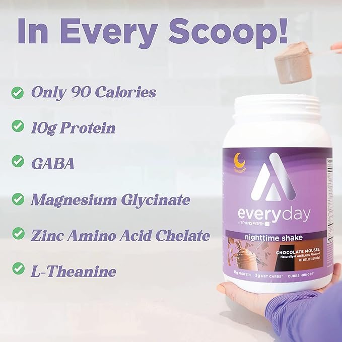 TransformHQ Nighttime Shake Sleep + Protein Blend 28 Servings Chocolate Mousse Flavor