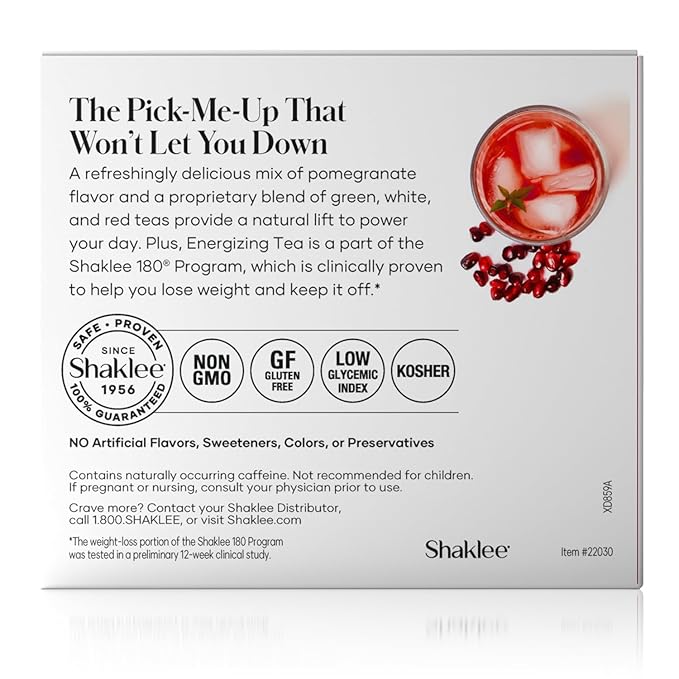 Shaklee Energizing Tea Pomegranate Flavor - Antioxidant-Rich Blend of Green White and Red Teas for Gentle Energy Lift - Energy Boost On-the-Go Packets - Hot or Cold - 28 Servings