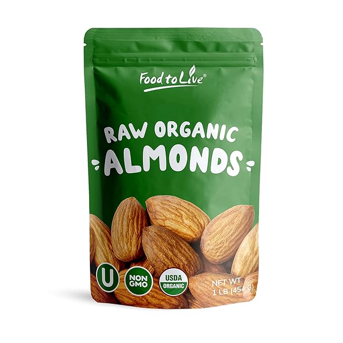 Food to Live - Organic Imported Raw Almonds 1 Pound Non-GMO Whole No Shell Unpasteurized Unsalted Vegan Kosher Keto-Friendly.