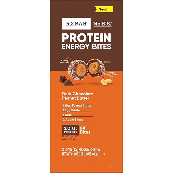 RXBAR Protein Energy Bites Gluten Free Protein Balls Dark Chocolate Peanut Butter 21.1oz Box (24 Bites)