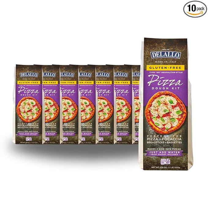 DeLallo Gluten Free Flour Pizza Kit 17 Oz Bag (10 Pack) All Purpose Pizza Dough Mix for Baking Crust Bread and Calzones Vegan Dairy Free