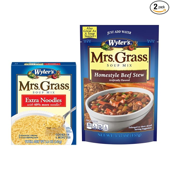 Mrs. Grass Extra Noodles &amp Homestyle Beef Stew Soup Mix (Variety Pack)