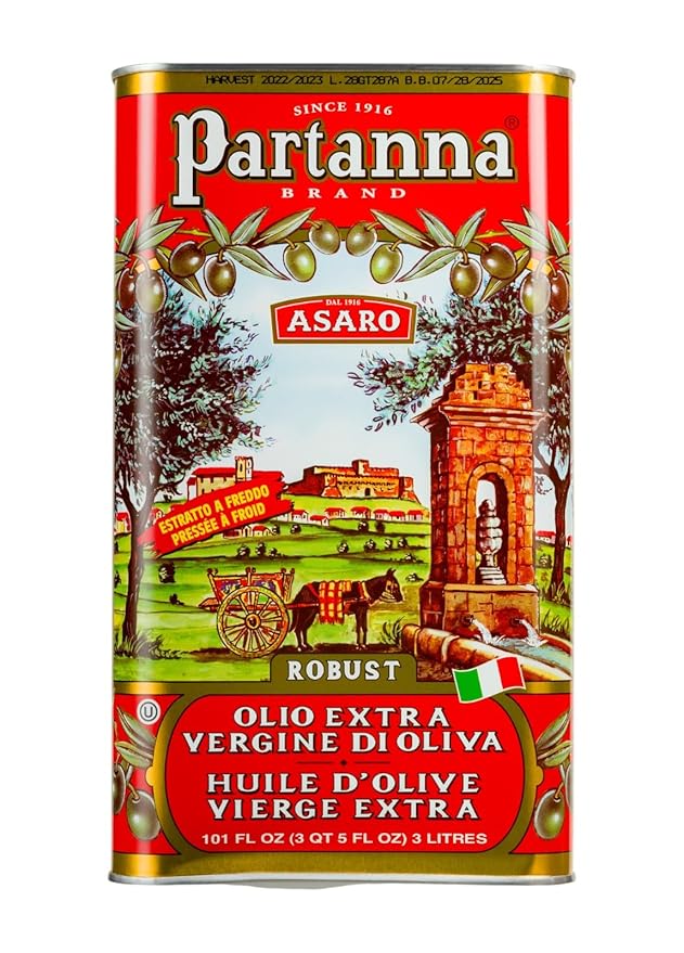 Partanna Robust Extra Virgin Olive Oil - Premium 100% Castelvetrano Oil - High Polyphenol - First Cold Pressed - Early Harvest in Sicily - Award Winning Italian EVOO -Monovarietal -101 fl oz (3 L) Tin