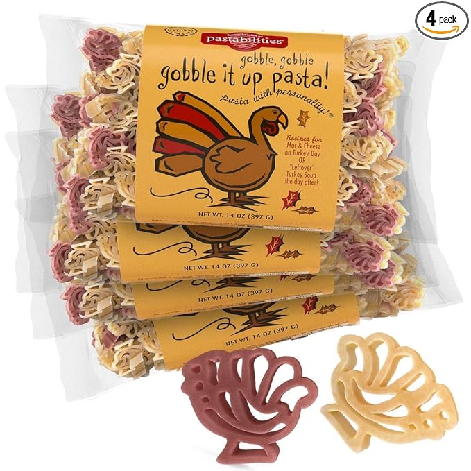 Pastabilities Fun Shaped Pasta for Kids - Gobble It Up - Turkey Shaped Fun Theme Non-GMO Natural Wheat and Vegetable Pasta All-Natural Kosher Certified Made in the USA (4 Pack 14 Oz)