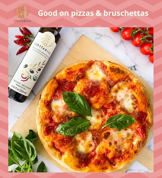Spicy Hot Oil &amp Garlic Infused Olive Oil Set. Hot Chilli Pepper Oil &amp Garlic Infused Oil. All Organic Extra Virgin Olive Oil and 100% Italian - Costabile