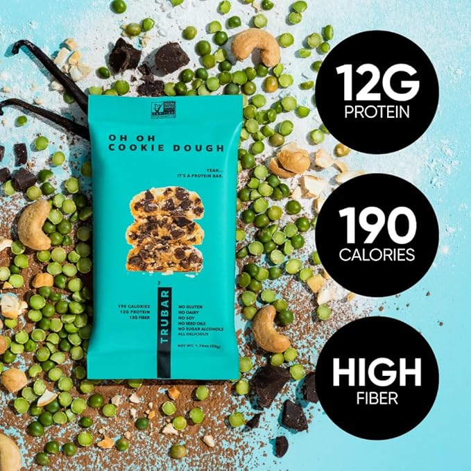 TRUBAR Vegan Protein Bars 15 Count Variety Pack Oh Oh Cookie Dough Daydreaming About Donuts &amp Smother Fudger Peanut Butter Gluten Free Plant Based Dairy Free High Fiber On-the-Go Healthy S