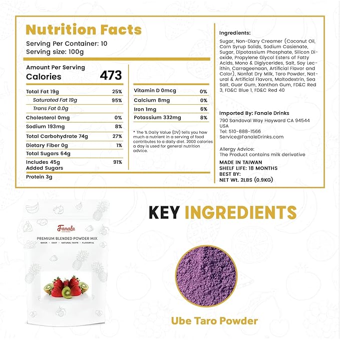 Fanale Premium Ube Taro Bubble Tea Flavoring Powder | Purple Sweet Potato Powder | Perfect for Baking Smoothies Desserts and Drinks | Instant Flavoring Powder for Boba Milk Tea - 2 Pounds (Pack of 1