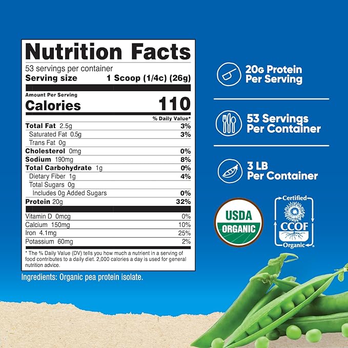Nutricost Organic Pea Protein Powder (3 LBS) Unflavored - Certified USDA Organic Protein from Plants Vegetarian Friendly Gluten Free Non-GMO