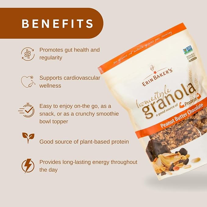 Erin Baker's Homestyle Granola Peanut Butter Chocolate Gluten-Free Vegan Ancient Grains Non-GMO Granola Bulk 10-pound bag160 Ounce (Pack of 1)PP-GRCE33754