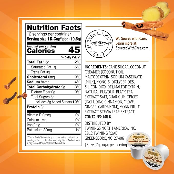 Twinings Chai Latte Variety K-Cup Pods for Keurig 12 Traditional + 10 Chocolate Made with Real Black Tea &amp Spices Creamy Slightly Sweet Caffeinated Enjoy Hot or Iced (Pack of 2)