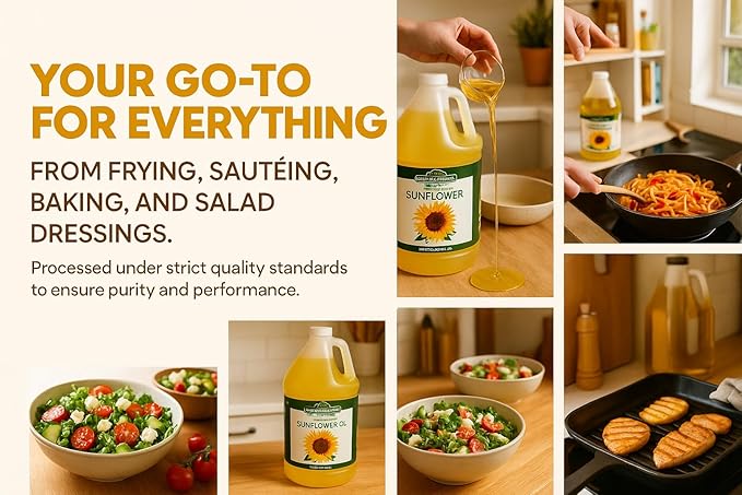 Healthy Harvest Non-GMO Sunflower Oil - Healthy Cooking Oil for Cooking Baking Frying &amp More - Naturally Processed to Retain Natural Antioxidants (One Gallon)