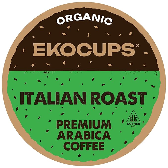 EKOCUPS Organic Italian Roast Coffee Pods Extra 30% More Coffee Per Cup Artisan Fair Trade Dark Roast Italian Roast for Keurig K Cup Machines Recyclable Pods 40 Count