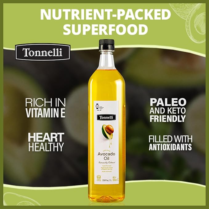 Tonnelli Premium Cold Pressed Naturally Refined Avocado Oil 1 Liter | High Smoke Point 520F | Product of Spain Certified Kosher (including Passover)
