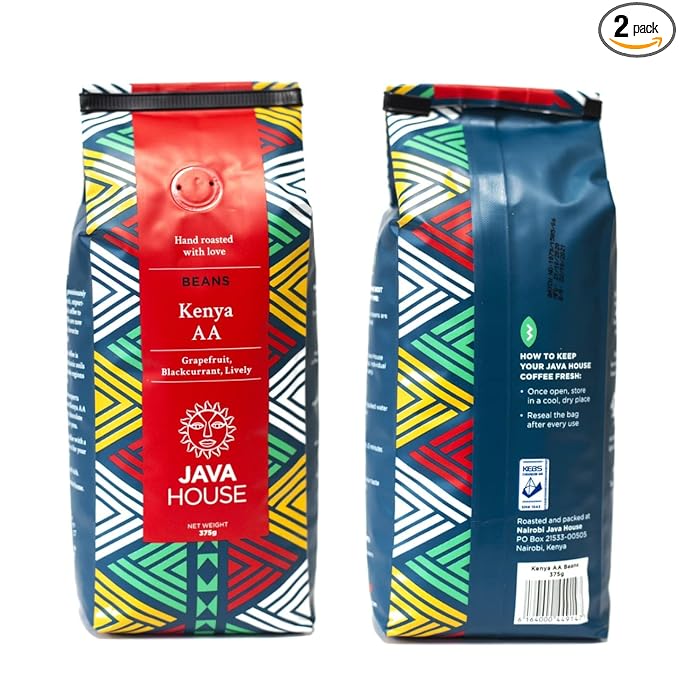 Kenya AA Specialty Coffee Beans - Medium Roast Single Origin Arabica Kenyan Coffee. Fair Trade 375gms (Pack of 2)