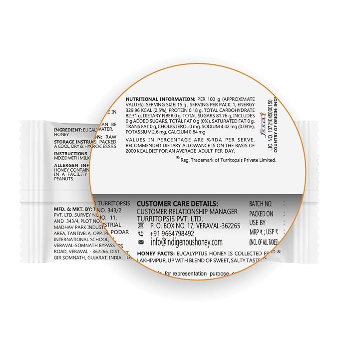 INDIGENOUS HONEY Organic Eucalyptus Honey Natural Raw Pure Unprocessed Added Sugar Free NMR Tested Unpasteurized Unheated 15 Travel Sachets 15g Each Total 225g