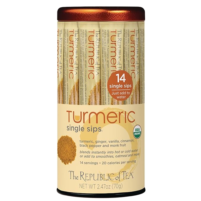 The Republic of Tea Organic Turmeric Single Sips Instant Turmeric Herbal Tea (14 Single-Serve Packets)