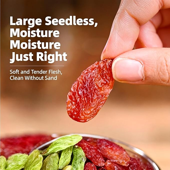 Three-Color Seedless Dried Grapes - Soft &amp Chewy No-Wash Raisin Snack Mix For Baking Oatmeal Yogurt (Bulk Pack Ready-to-Eat)