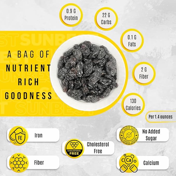 Sunbest Natural - Black Jumbo Raisins Seedless 10 lbs | Rich in Healthful Nutrients &amp Dietary Fiber | On-The-Go Snacking Toppings Baking and Cooking | Non-GMO | Vegan |Kosher| Resealable bag