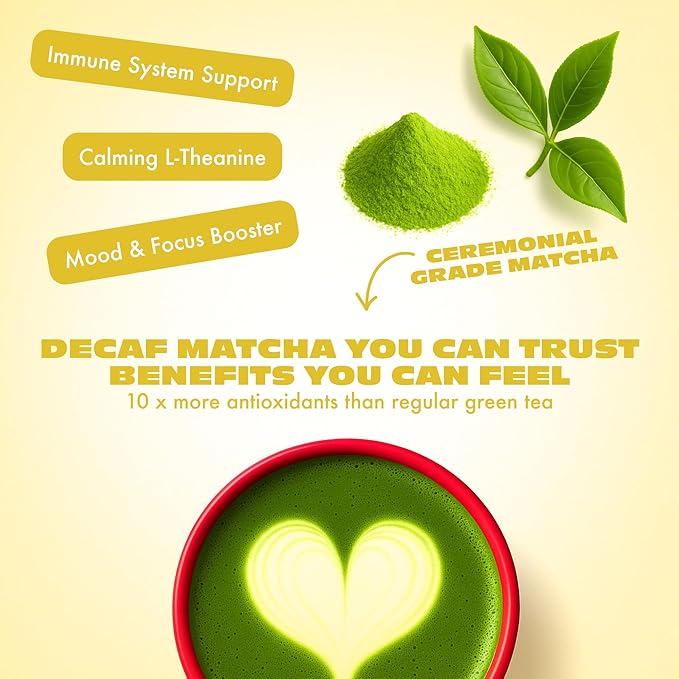 Caff Off Decaf Lemon Matcha Green Tea Powder From Japan – 3.52 oz / 100 g – Ceremonial Grade &amp Sugar-Free – No Fillers or Milk Powders – Naturally Decaffeinated Without Chemicals – Tested for Heav