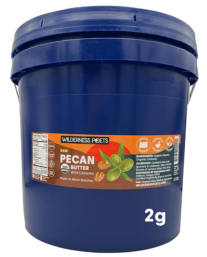 Wilderness Poets Pecan Butter with Cashews - Organic Raw Bulk Size (272 Ounce - 17 Pound - 2 Gallon))