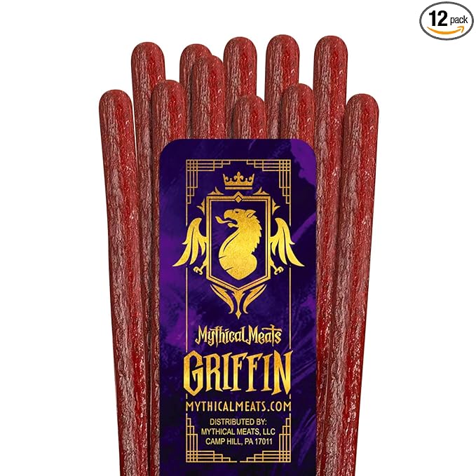 Mythical Meats Original Flavor Griffin 12-Pack Snack Sticks – Ostrich w/Beef – Dried &amp Dehydrated Meats Seasoned to Perfection – High Protein Snacks